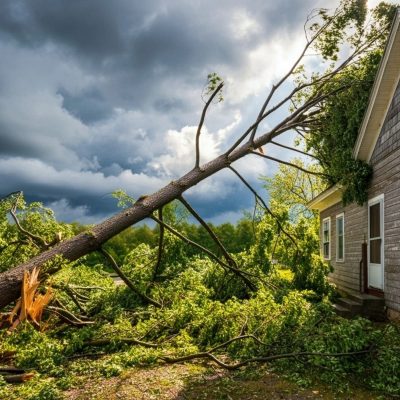 Depict,A,Vibrant,Scene,Of,Storm,Damage,With,A,Large